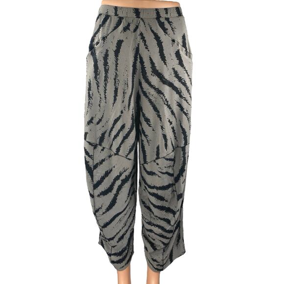 MxM Gray Zebra Animal Print Wide Leg High Waist Palazzo Harem Trousers Pants M - Picture 1 of 5